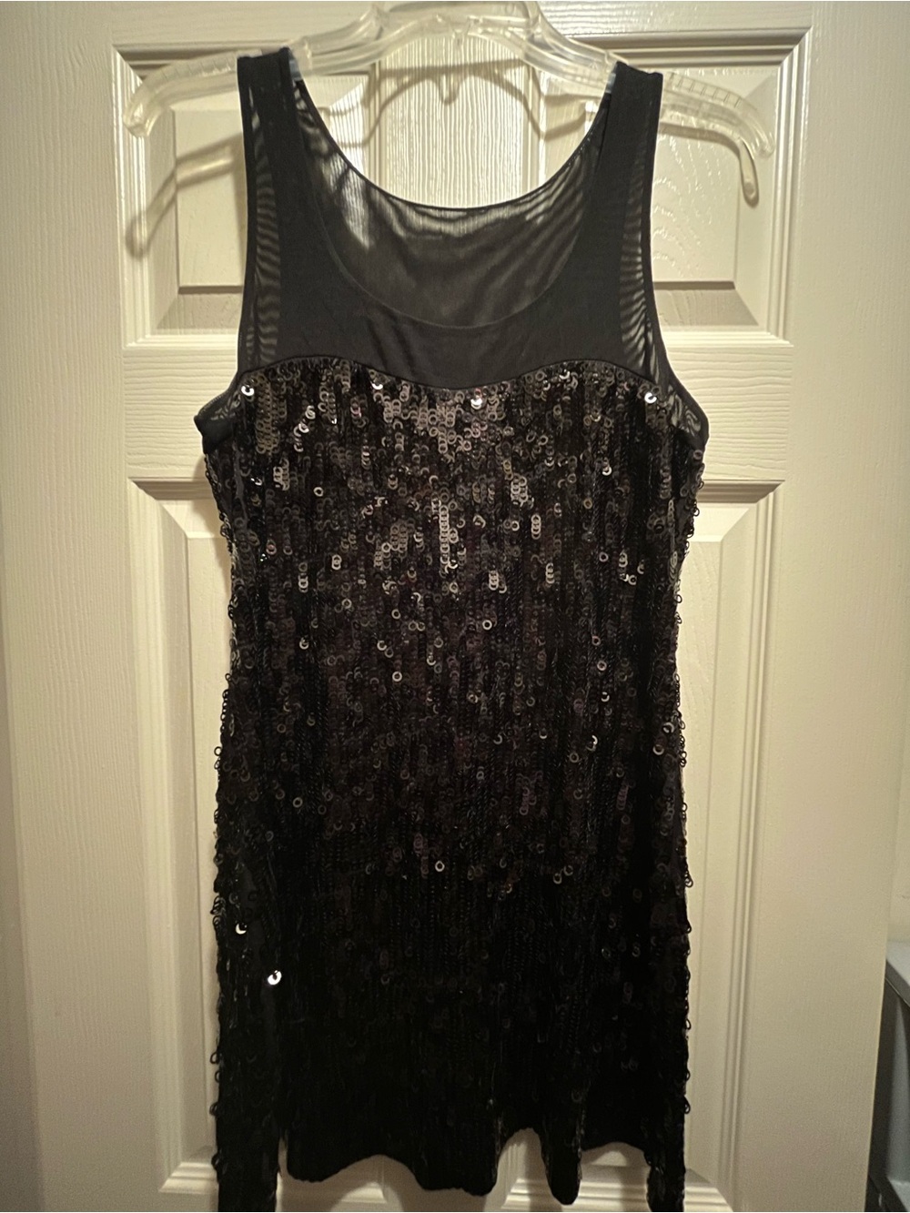 Express Black Sequin Mini Dress with Mesh Yoke